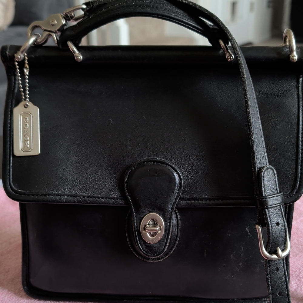 Coach Black Leather Satchel with Silver Hardware